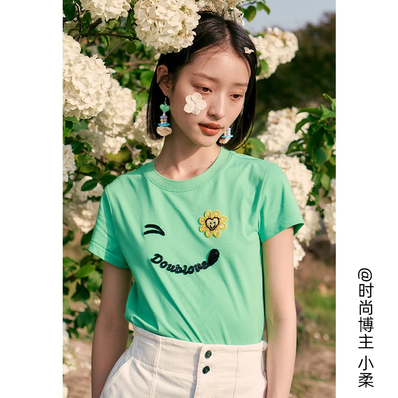 【云朵棉笑脸T恤】休闲趣味钉珠时尚圆领短袖DOUBLOVE贝爱春夏新款