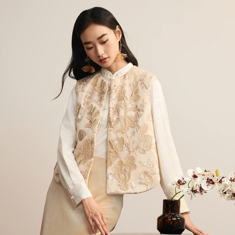 【鎏金新中式】国风刺绣棉衣马甲棉服外套DOUBLOVE贝爱25春季新款
