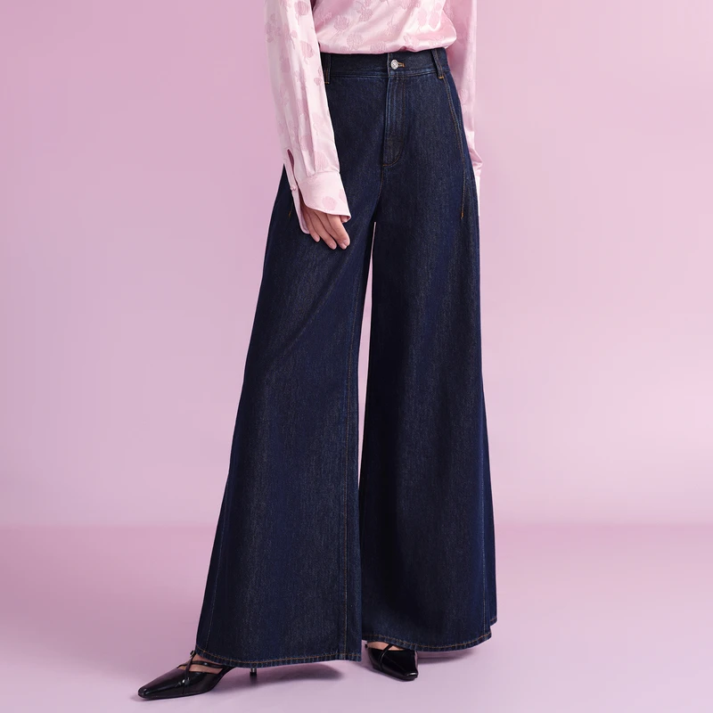 【汉麻三醋酸牛仔】高腰阔腿裤显瘦拖地裤DOUBLOVE贝爱25新款