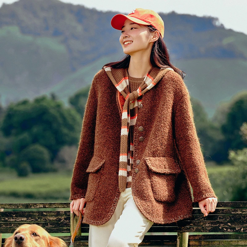 【御寒双色大衣】羊毛圈圈呢大衣含羊驼毛DOUBLOVE贝爱新款