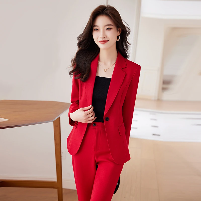 高端红色西装套装女2025秋冬新款职业装通勤气质女神范西服工作服