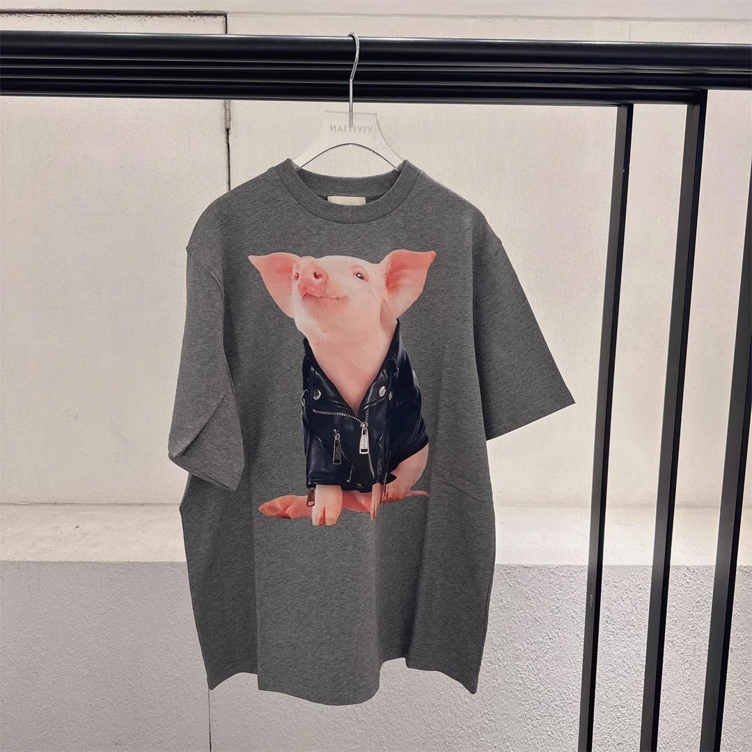 YE-YES时尚宽松趣味夹克小猪印花短袖T恤