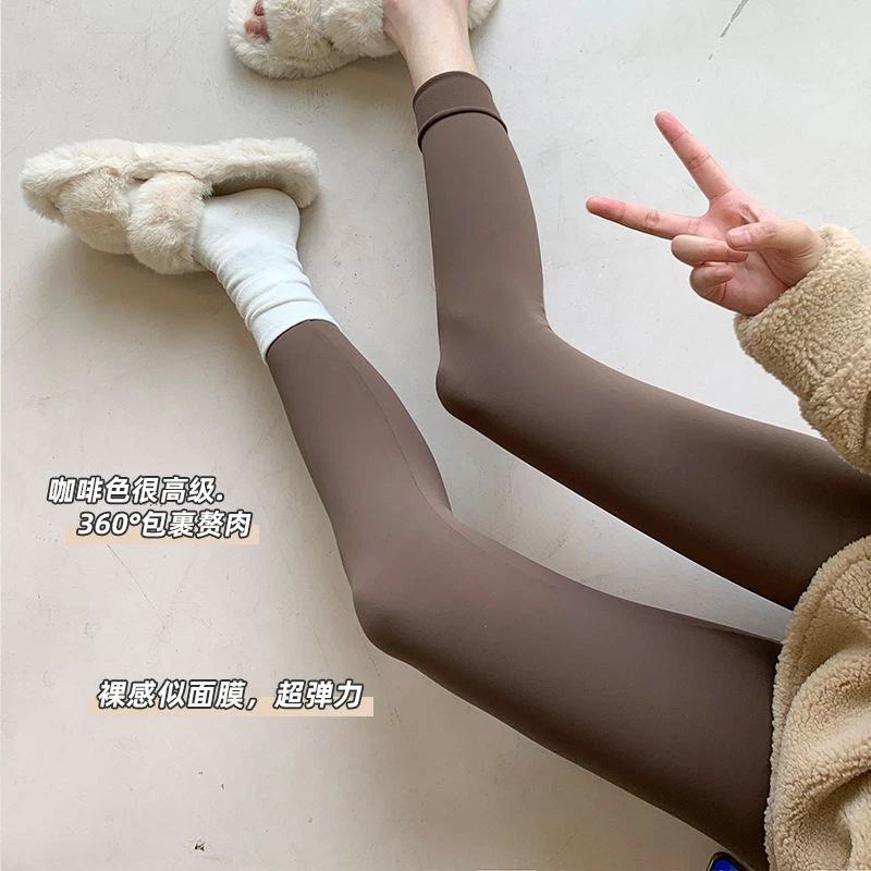 云感磨毛鲨鱼裤女外穿秋冬紧身收腹哑光芭比裤加绒加厚打底瑜伽裤