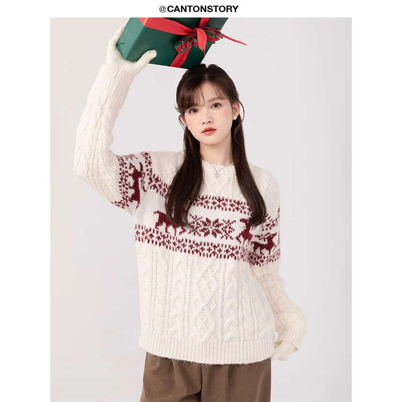 羊城故事 法式软糯女冬慵懒风复古毛衣 Y23Y11x两只鹿毛衣x33351