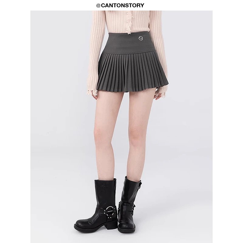 羊城故事 学院显瘦百褶秋冬高腰a字裙 Y23Y11x拼接百褶半身裙x822