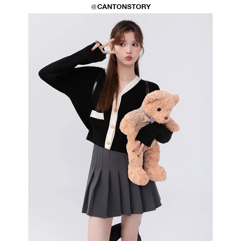 【现货】羊城故事 小香风气质毛衣针织衫撞色拼接开衫上衣 Y3093109