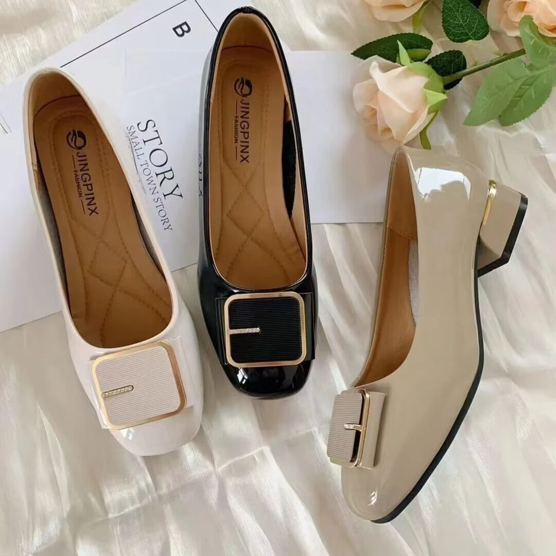 方头单鞋2025低跟新款浅口气质百搭女春秋夏女鞋羊7818