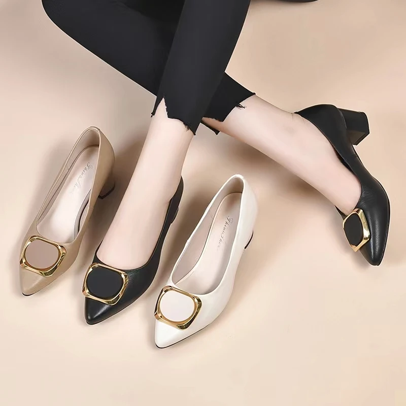 【品牌力荐】2025年春夏平底鞋软底粗跟单鞋女舒适皮鞋时尚女鞋2277