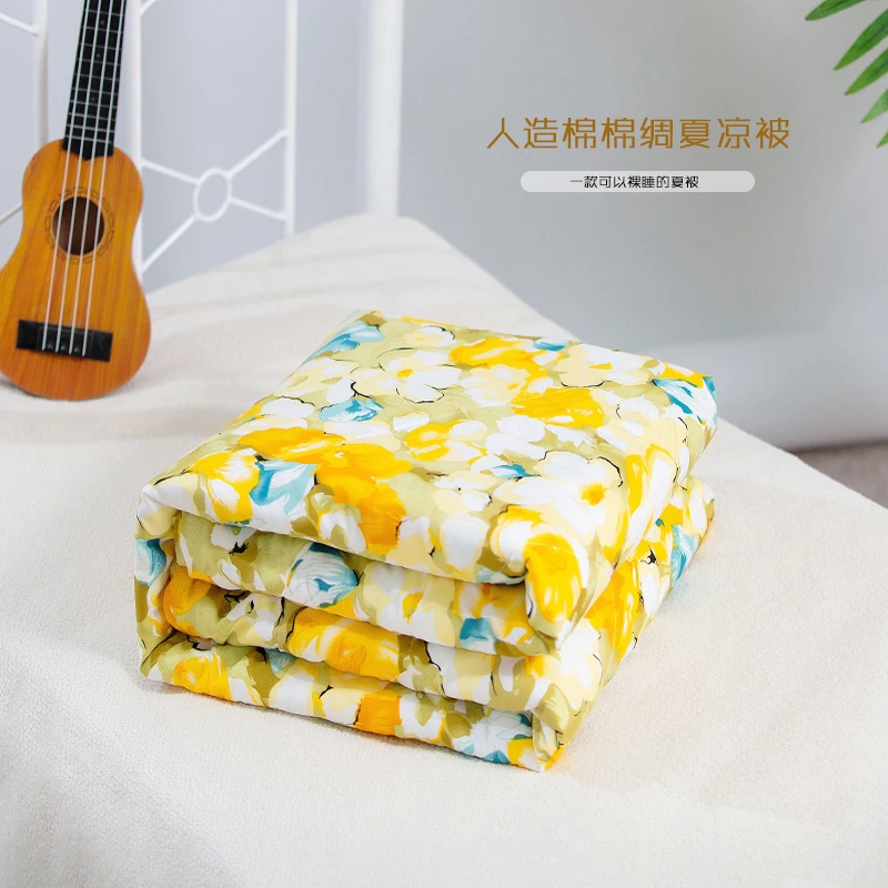 人造棉棉绸夏凉被可机洗冰凉空调被柔软舒适单人棉绸夏凉被