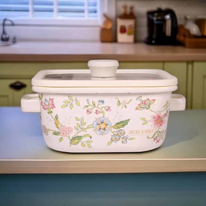 22厘米搪瓷珐琅高颜值大号创意方形炖锅 方锅 芳香