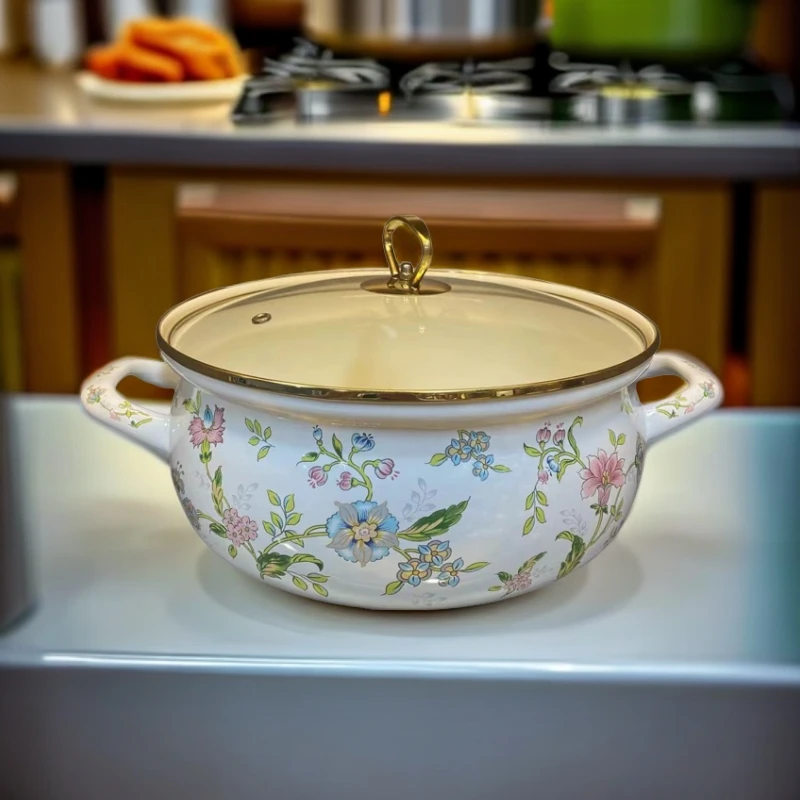 26cm芳香珐琅搪瓷带盖加厚加高搪瓷海鲜锅YY03