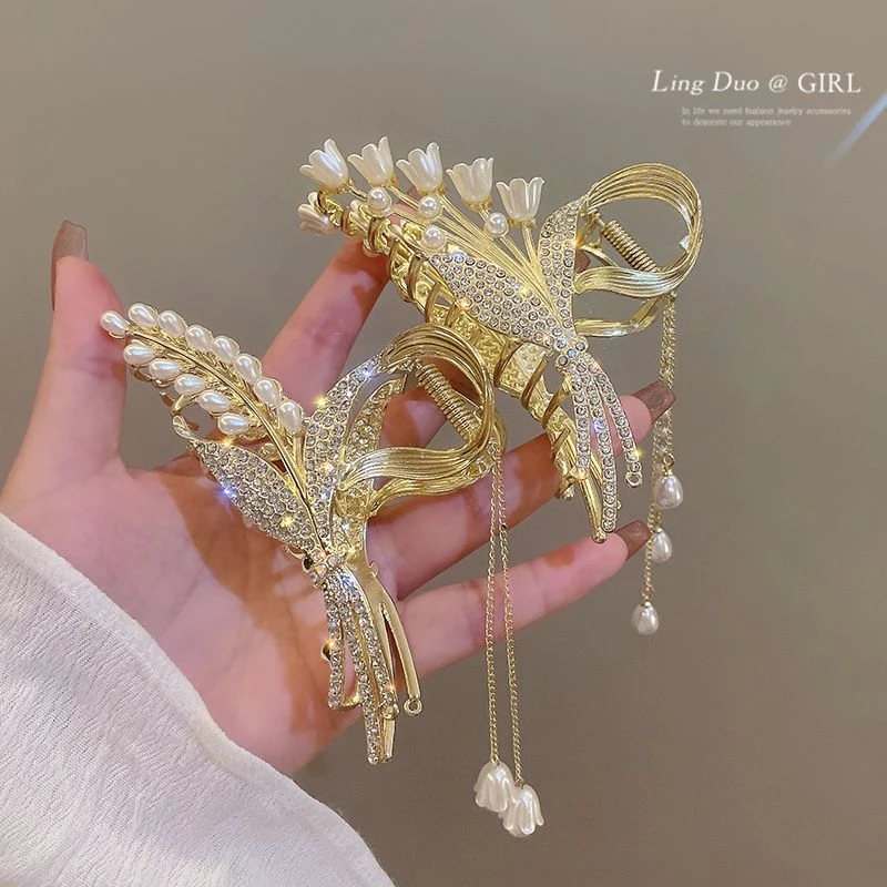 水钻蝴蝶麦穗流苏抓夹女网红头发夹子发卡后脑勺鲨鱼夹头饰女