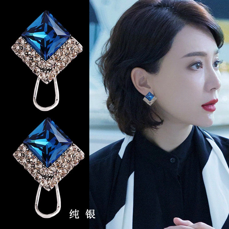 耳钉女气质耳夹蓝色耳饰品新款潮个性耳坠网红耳环