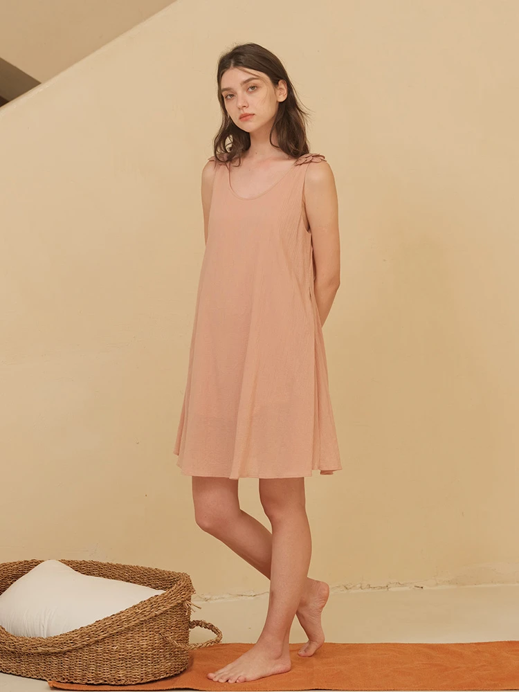 朵朵可可睡衣女夏季新款甜美裸粉吊带睡裙连衣裙居家裙DW241DQ025