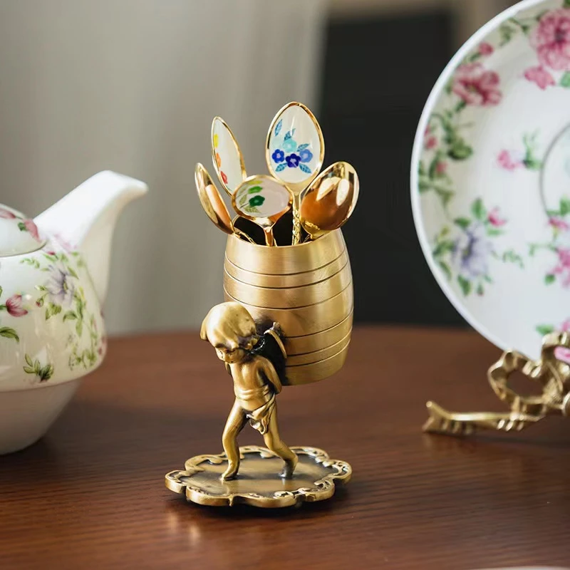 大鱼美居 黄铜北欧复古天使 咖啡勺收纳