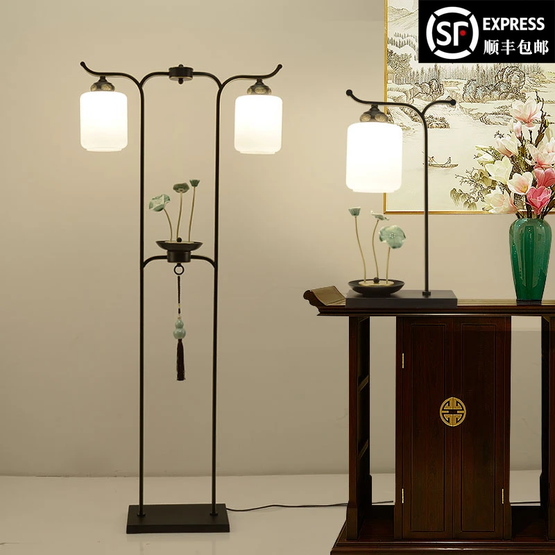 立式创意家用荷花台灯卧室床头灯简约禅意落地灯铁艺复古书房客厅