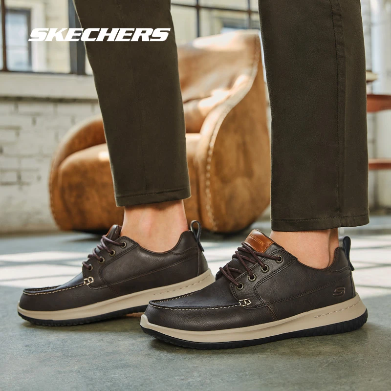 斯凯奇男鞋户外休闲鞋男士英伦风皮鞋百搭轻质舒适商务鞋65869