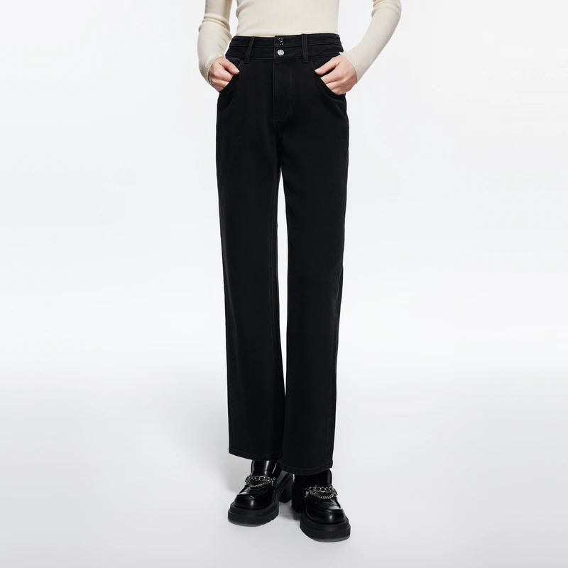 卡拉佛加绒修身直筒裤显瘦牛仔裤潮834T048