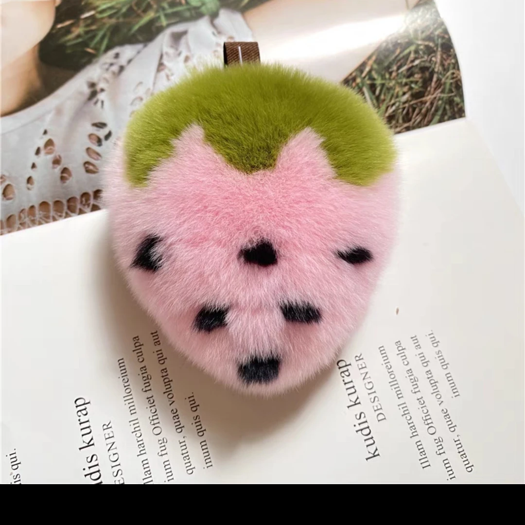 少女心可爱獭兔毛小草莓皮草包包挂件钥匙扣真毛卡通玩偶节日礼品