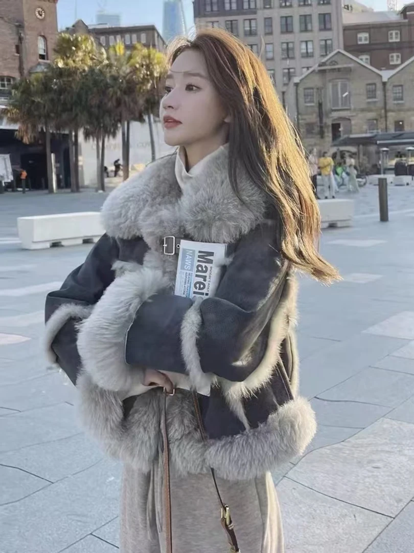 2024秋冬新款时尚百搭设计师新款短款麂皮外套