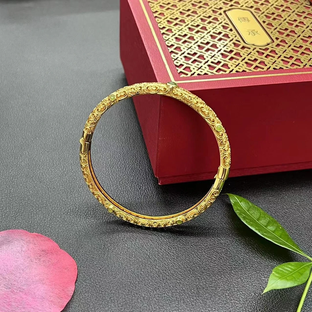 中国金店-高端珠宝和田碧玉古法花丝镂空手镯K121