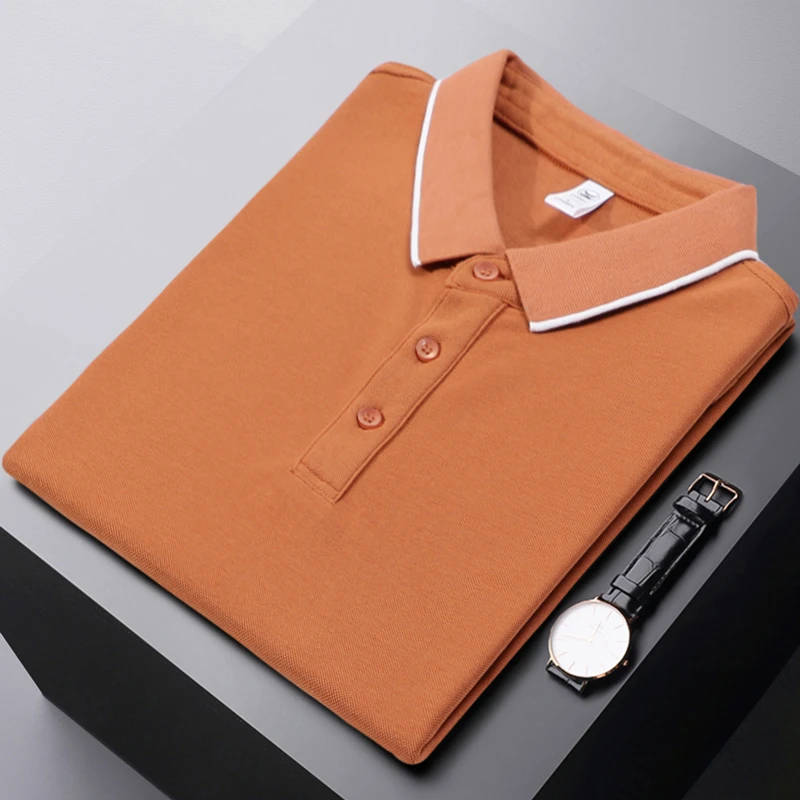 轻奢夏季冰丝光珠地棉翻领T恤男高端商务休闲Polo衫男士体恤上衣