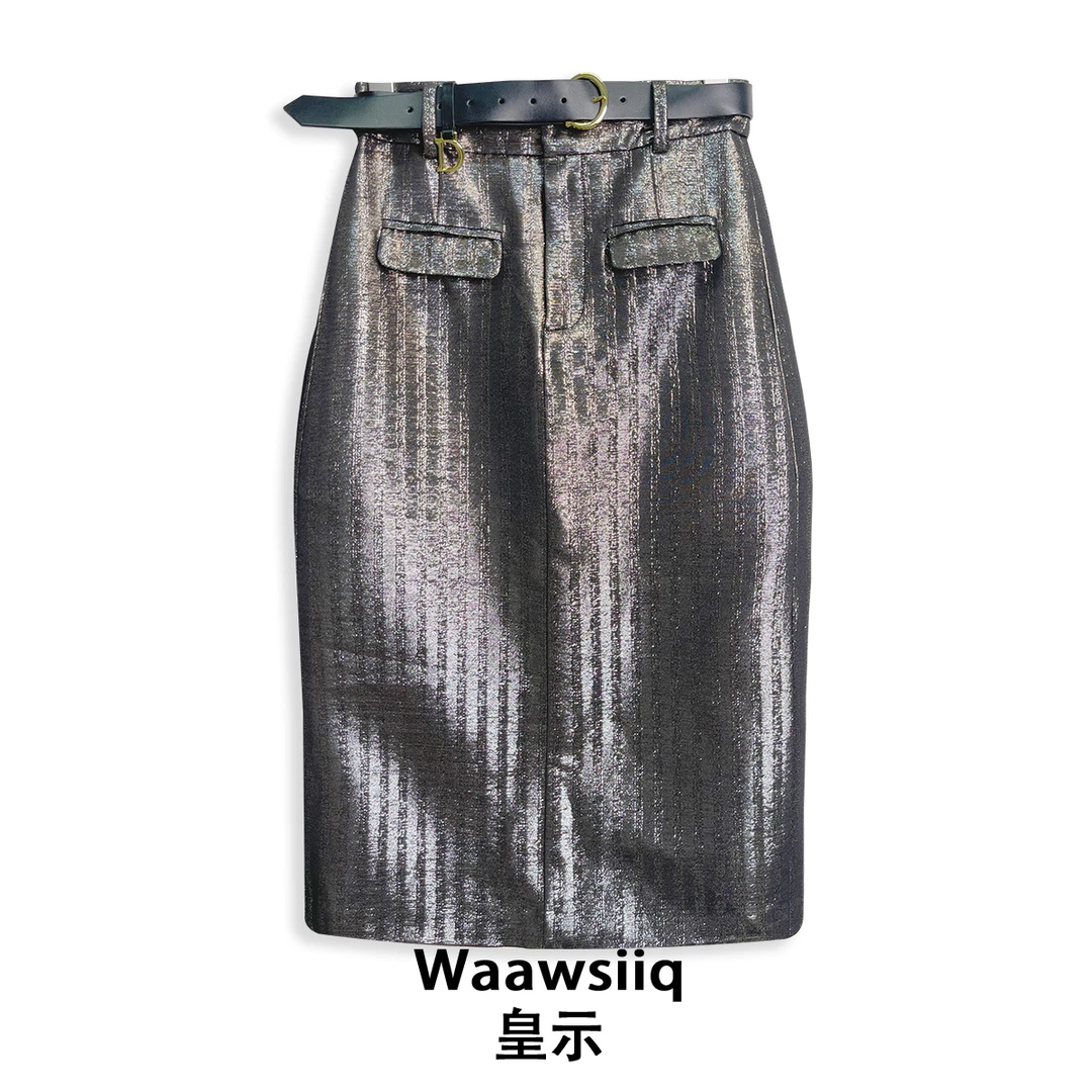 气质内敛不失芳华亮面高腰直通包臀裙/2655