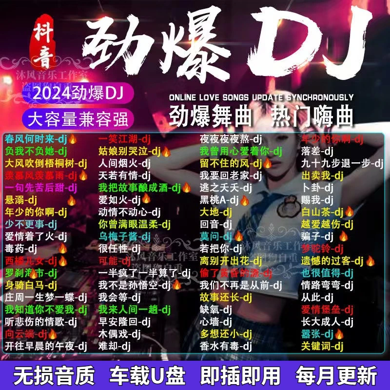 即插即用抖音流行中文DJ歌曲U盘2024最火dj劲爆嗨曲无损车载u盘