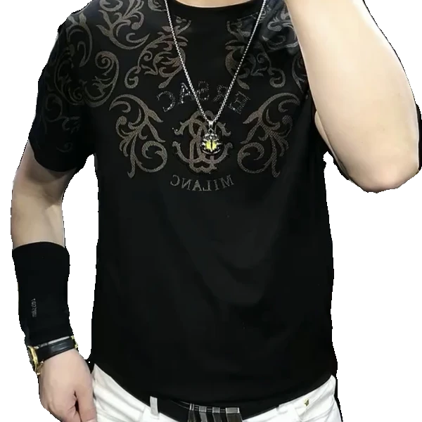 哈曼勒拿夏季男士新款圆领短袖潮男时尚修身百搭印花T恤半袖小衫