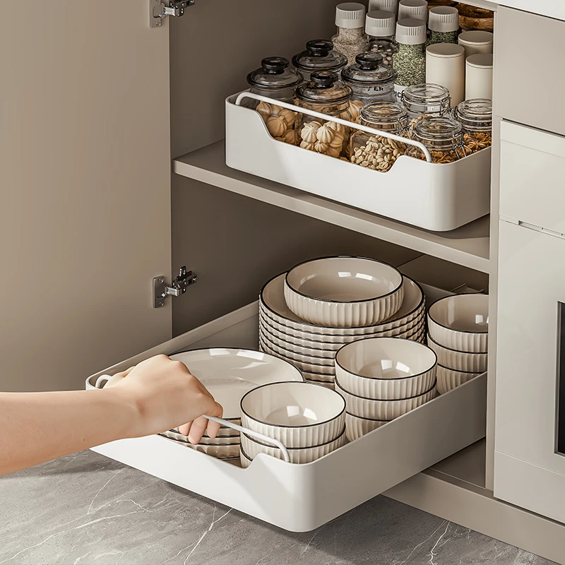 多功能厨房抽拉式置物架下水槽拉篮橱柜内调料碗碟超深收纳盒神器