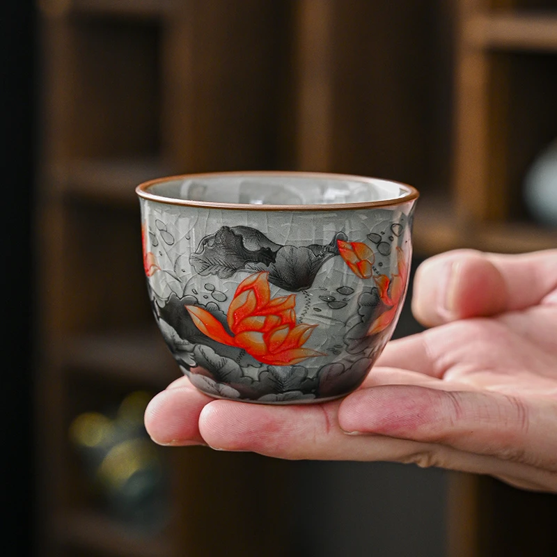 青花老陶泥缸杯主人杯品茗杯单杯复古茶杯家用个人专用喝茶杯子