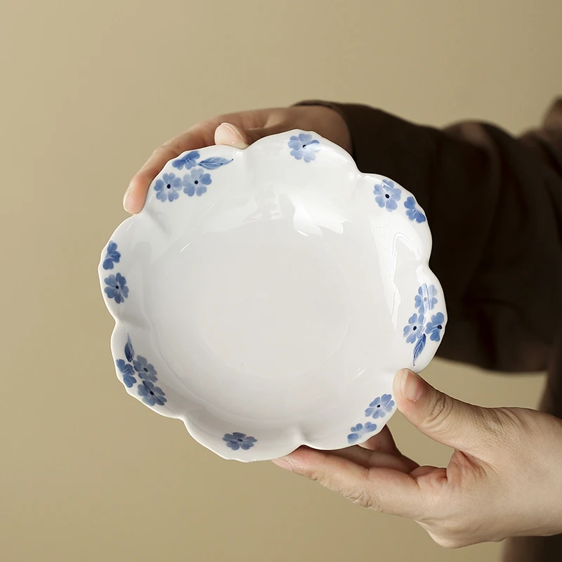 草木灰手绘海棠花壶承养壶禅意盖碗底托盘家用茶道配件零食干果盘