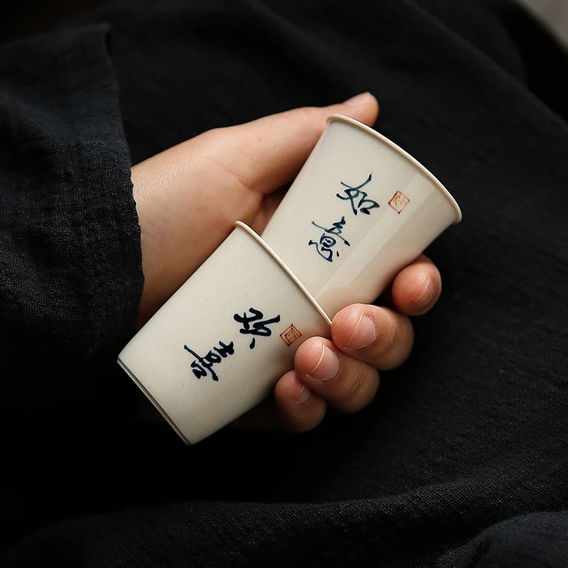 中式手写定制杯50毫升小茶杯复古茶具品茗聚香杯客人杯陶瓷主人杯