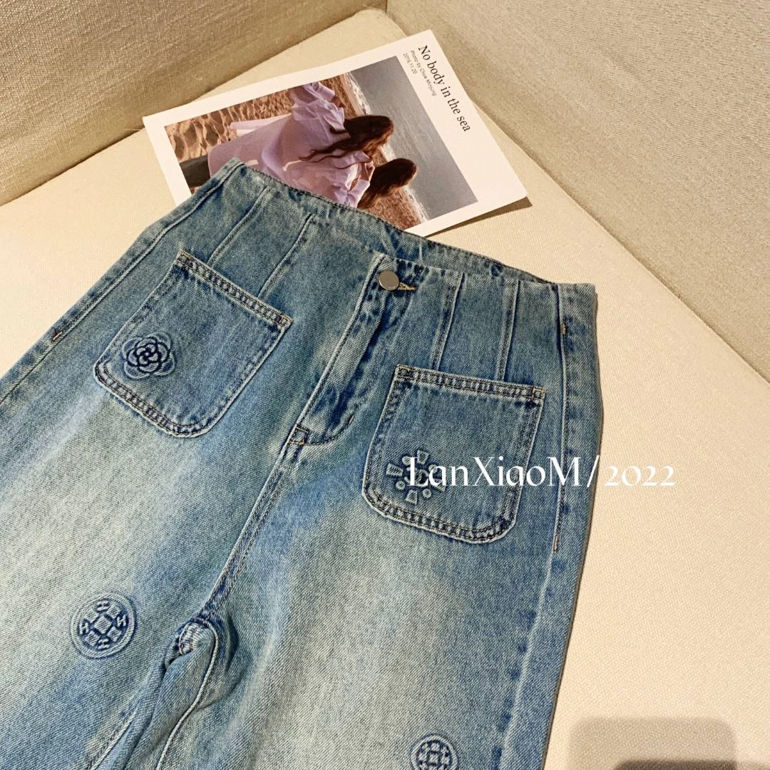 【懒小毛】新款欧货立体印花阔腿休闲牛仔裤553