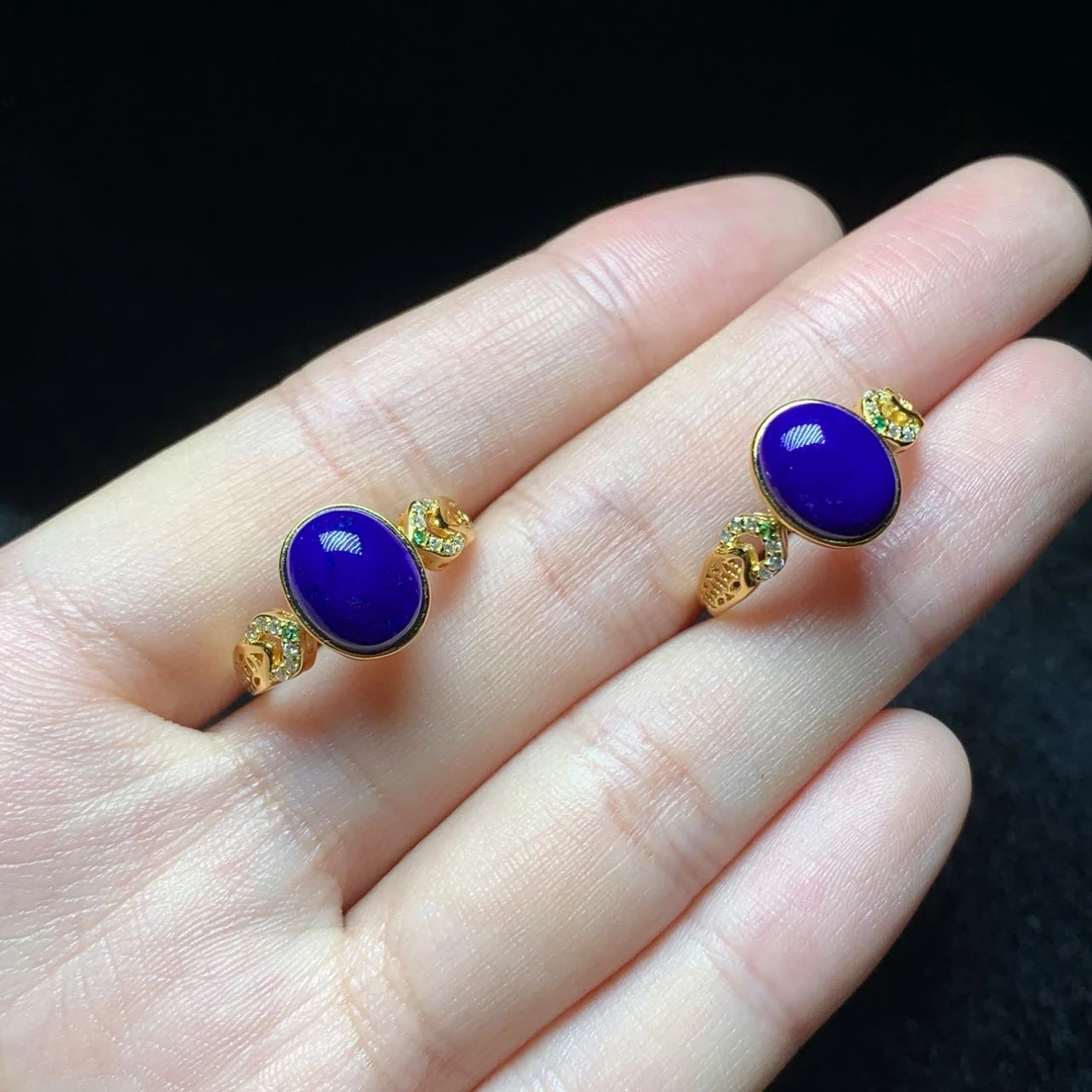 【小宝珠宝】24 T65590-S925镶嵌青金石戒指-多样性发一件-9x7mm