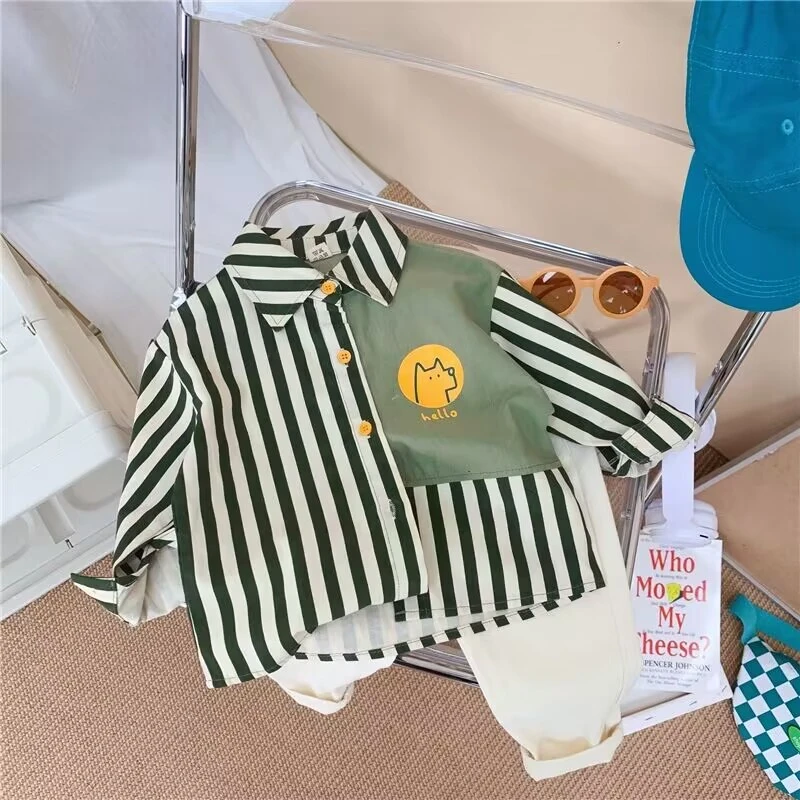 男童衬衫儿童衬衣春秋季新款宝宝棉质长袖条纹衬衫潮