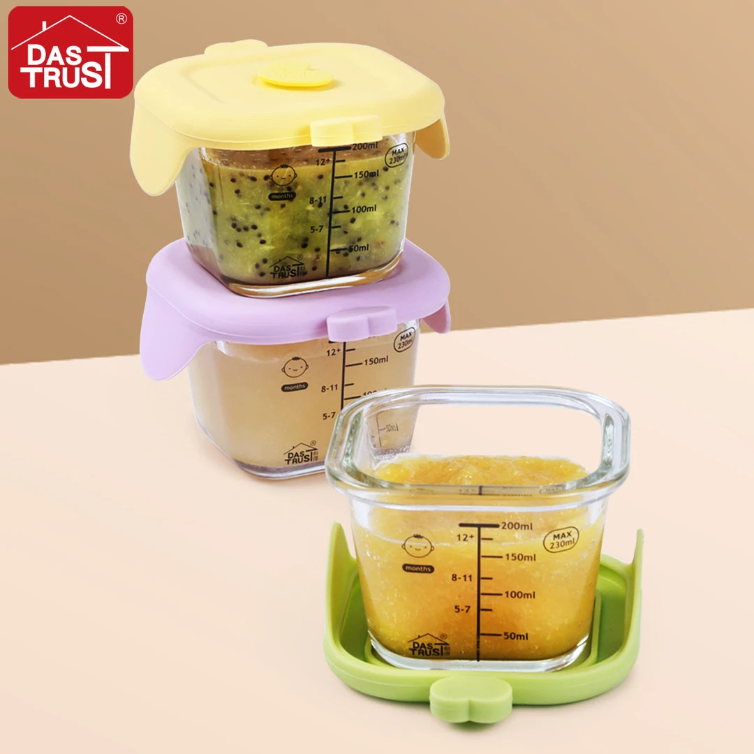 【创得优品】硅胶盖耐热玻璃辅食盒方230mL*3件套 婴儿专用