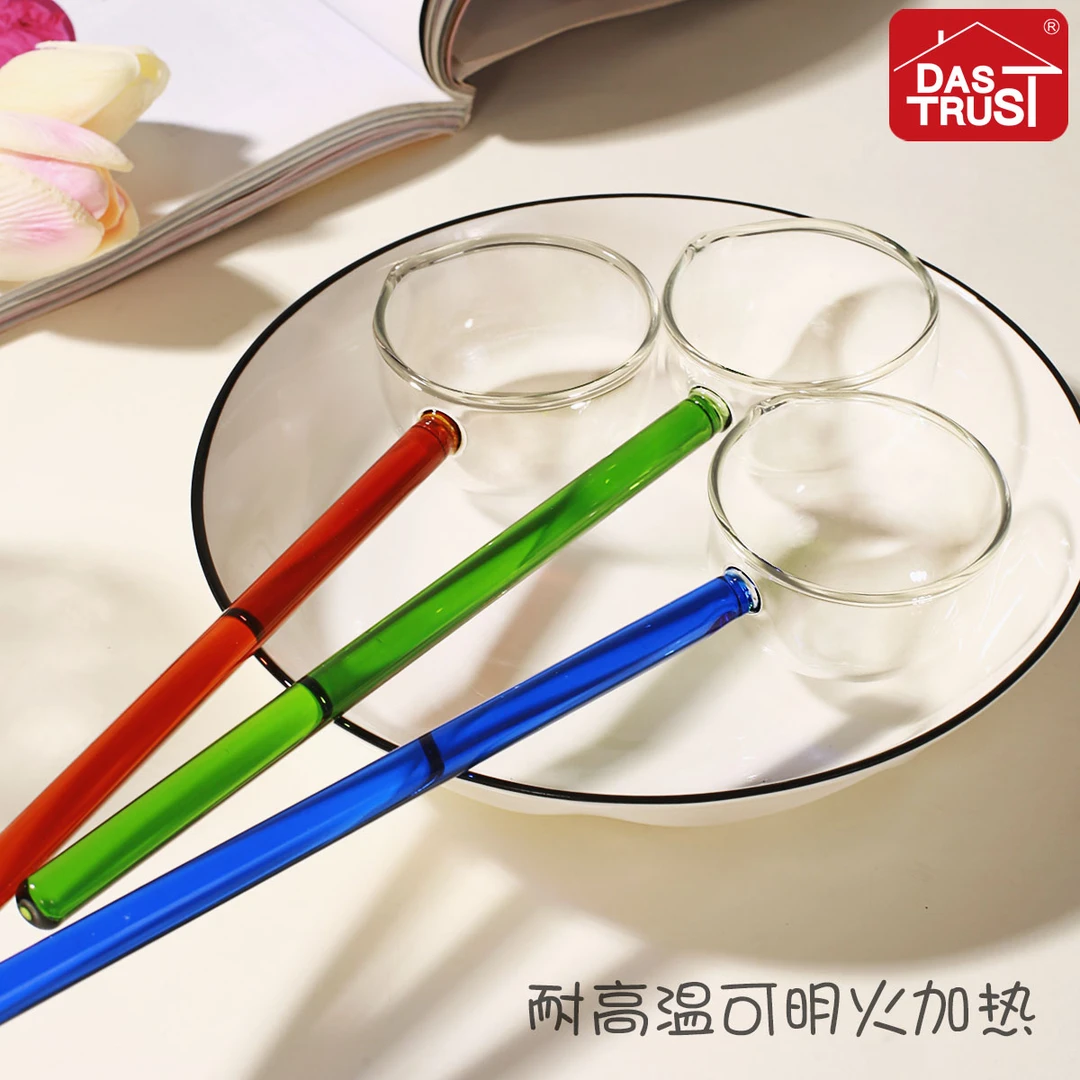 创得玻璃勺透明玻璃创意可爱家用彩色长柄耐高温调味勺子
