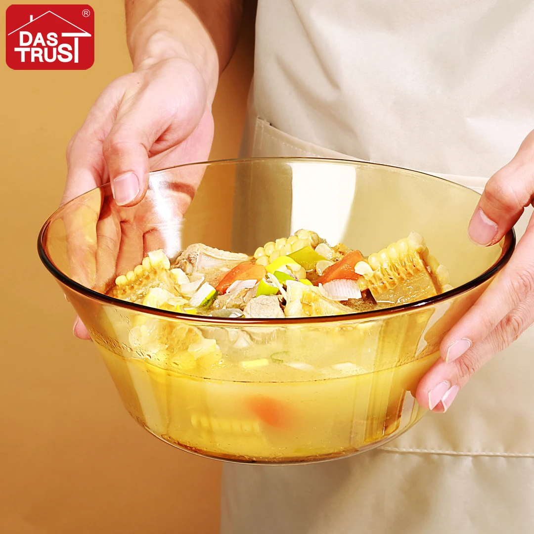 【创得工厂】琥珀2升大汤碗两只装 高硼硅耐热玻璃可微波烤箱汤盆