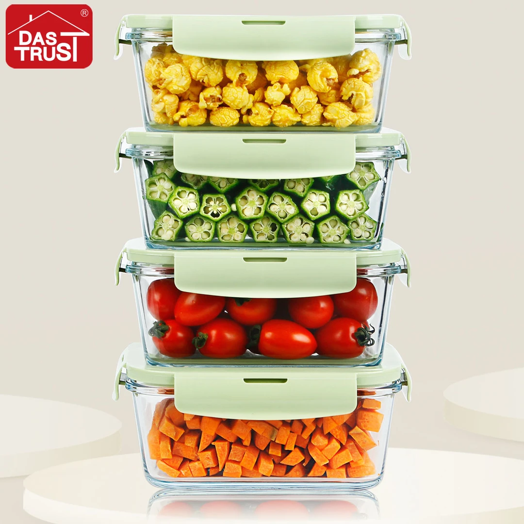 【创得官方】高硼硅加高长1080ml四件套耐热玻璃饭盒配出口包套装