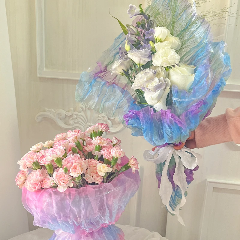 【花财】海浪肌理网纱花束渐变鲜花包花纱