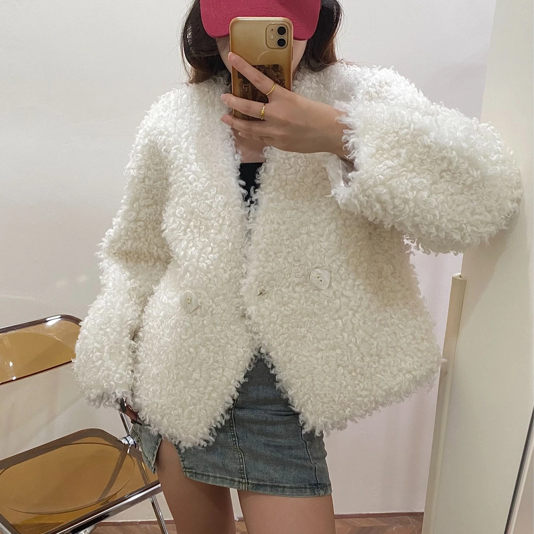 全羊毛秋冬外套 羊羔毛 羊剪绒秋冬厚外套ins轻奢