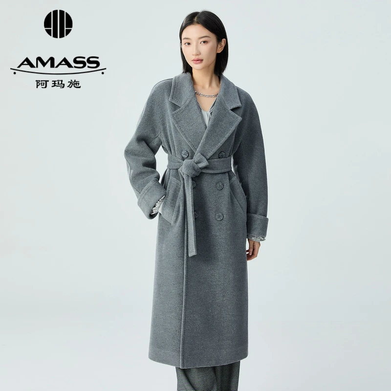 AMASS/阿玛施秋冬新款羊毛双排扣设计廊形质感毛料大衣女 5400861