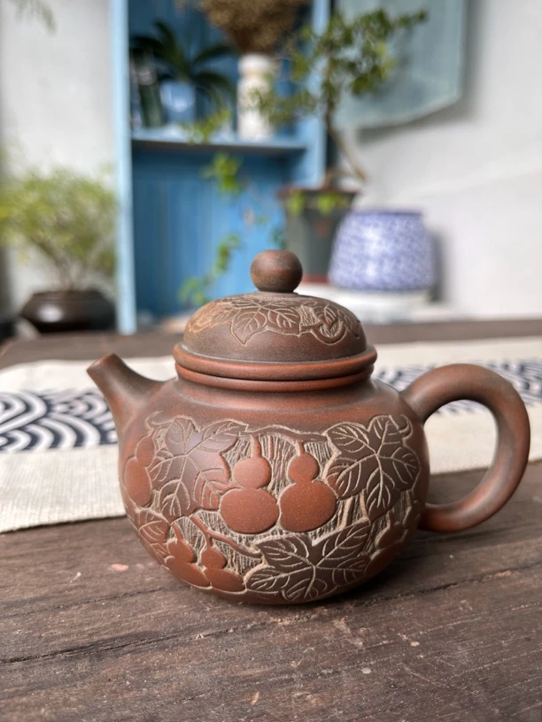 彩绘大容量复古风雕刻家用纯手工雕刻彩绘全手工描金仿古壶