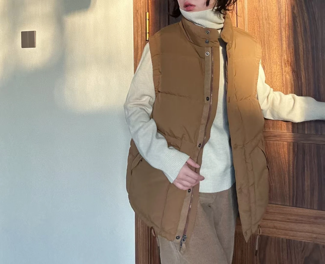 韩国深卡其色棉服马甲