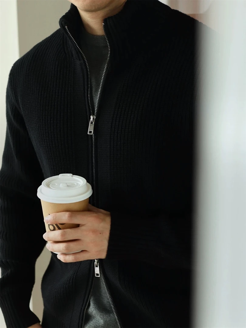 秋冬抗起球重磅精梳棉针织拉链开衫男加厚保暖百搭毛衣外套时尚