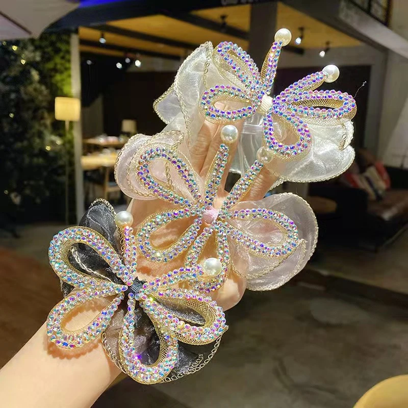 乔馨发饰镶钻水钻头绳气质双层蝴蝶可爱大肠发圈时尚韩版发绳头饰