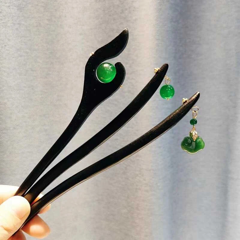 新中式U型平安锁发簪女日常简约发钗古风汉服旗袍盘发木簪子头饰