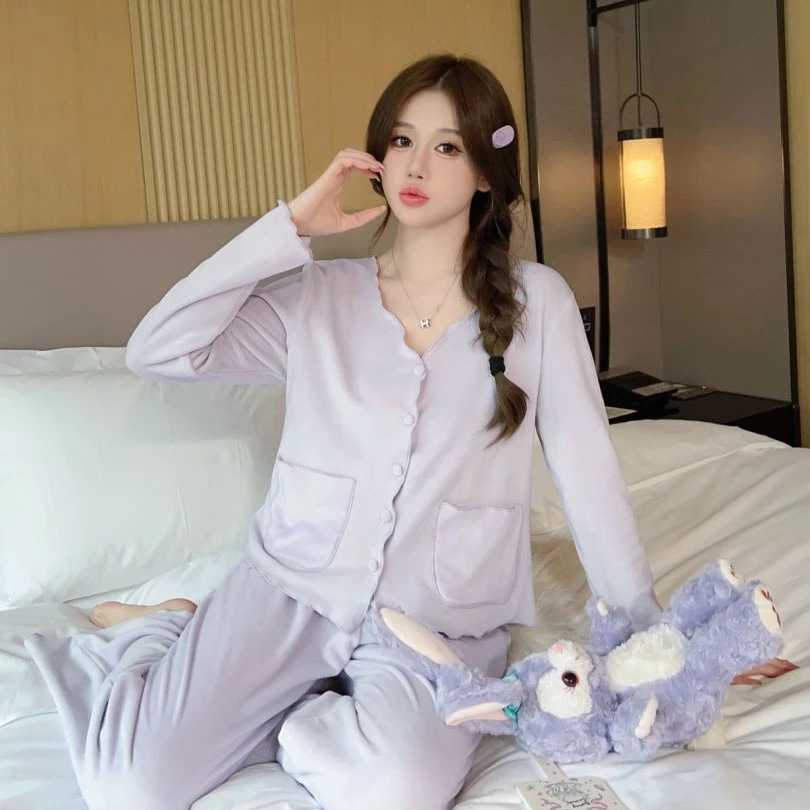 【紫萱】2023海岛双面宝宝绒纯欲风显白冬保暖家居服秋冬套装