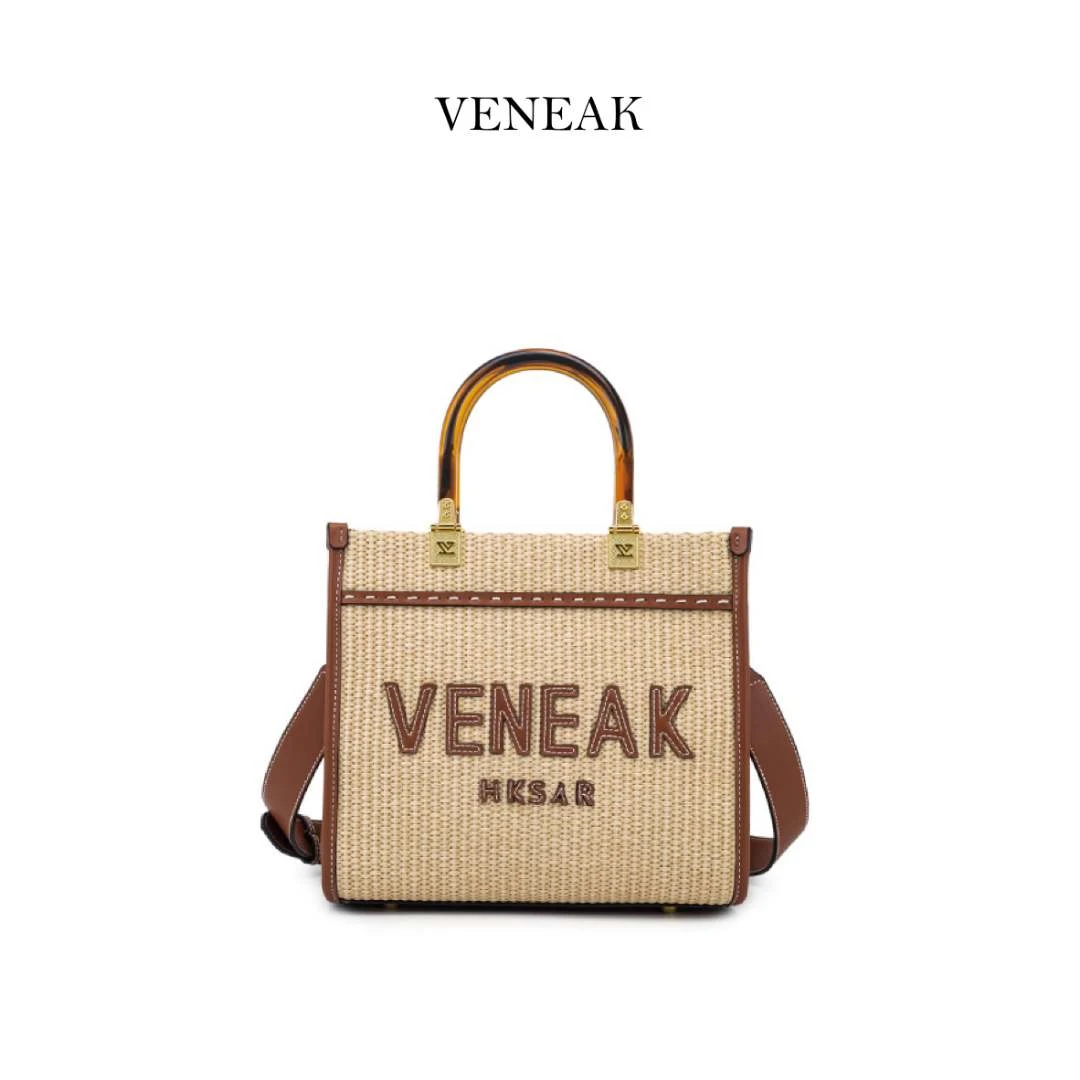 VENEAK维尼纳克经典时尚百搭潮流轻奢琥珀草编手提托特中号